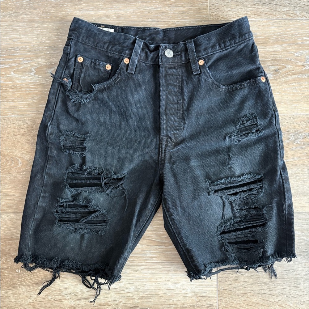 Levi's Black Distressed Jean Shorts
